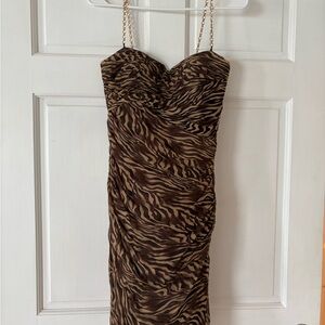 Niteline Strapless Brown Zebra Dress